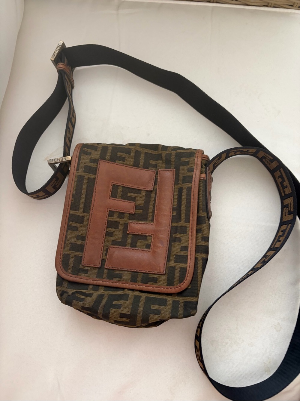 Fendi Brown & Black FF Logo Messenger Bag